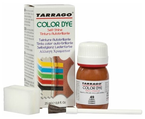 Краситель для любых гладких кож Color Dye TARRAGO, стеклянный флакон, 25 мл. (049 (cognac) коньяк) - фотография № 1