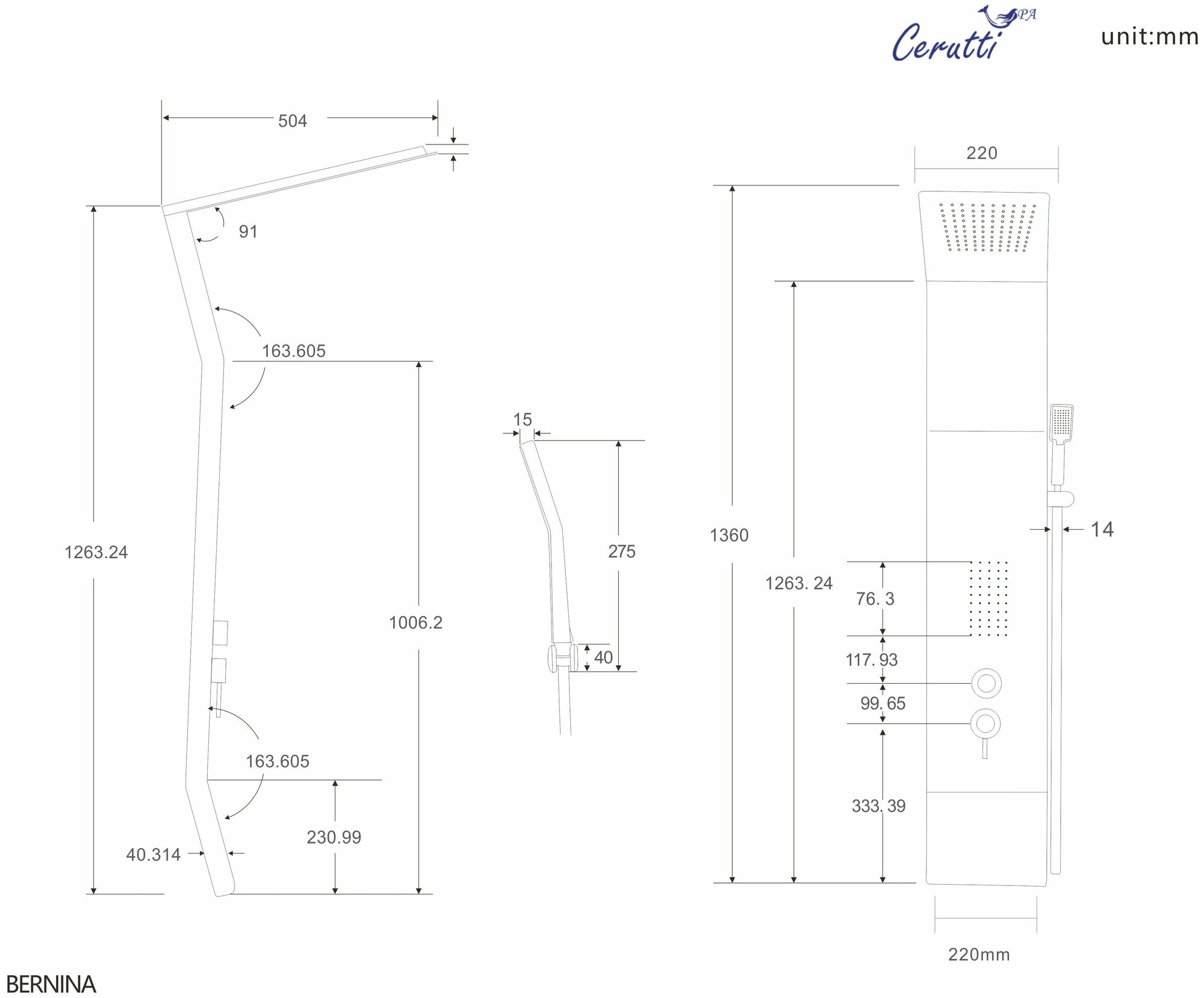 Душевая панель из нержавеющей стали Cerutti Spa Bernina S CT8983 Серебро - фотография № 3