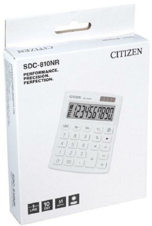 Калькулятор настольный Eleven SDC-810NR-WH, 10 разрядов, двойное питание, 127×105×21мм, белый