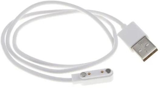 Магнитная зарядка USB белый кабель для смарт умных детских GPS часов Smart Baby Watch ELARI Aimoto GEOZON JetKids Wonlex (2 pin 7,62 mm)