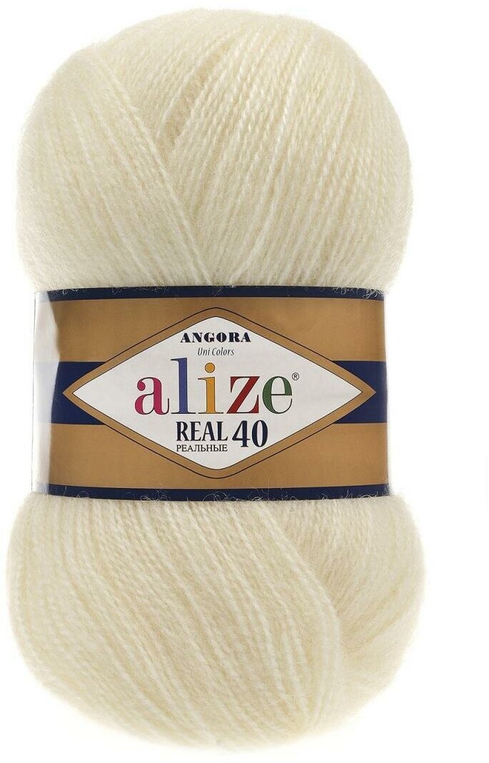 Пряжа для вязания ALIZE 'Angora real 40', 100 г, 480м (40% шерсть, 60% акрил) (01 кремовый), 5 мотков