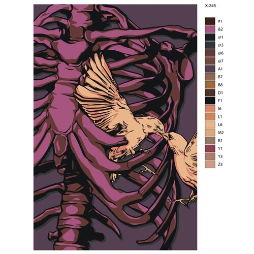 Картина по номерам X-345 Птицы на скелете 80x120