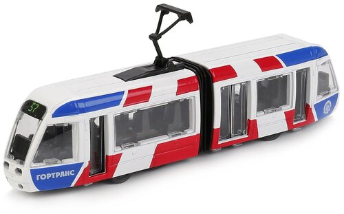Трамвай ТЕХНОПАРК SB-17-51-WB, 19 см, белый/красный/синий