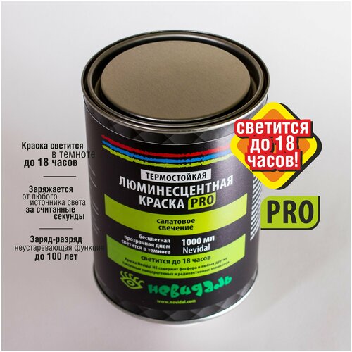 Люминесцентная краска PRO №1, салатовое свечения, 1000 мл
