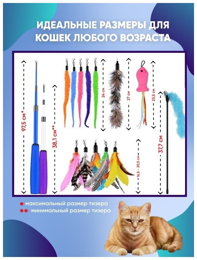 Игрушки для кошек, удочка дразнилка с перьями - фотография № 2