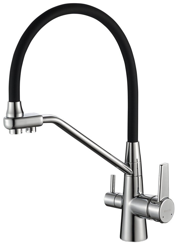 Смеситель DEVIDA для питьевой воды с черным гибким изливом, на гайке