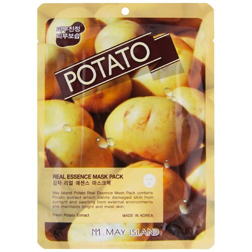 MAY ISLAND тканевая маска Real Essence Potato с экстрактом картофеля, 28 г, 25 мл may island тканевая маска real essence aloe с экстрактом алоэ 30 г 25 мл