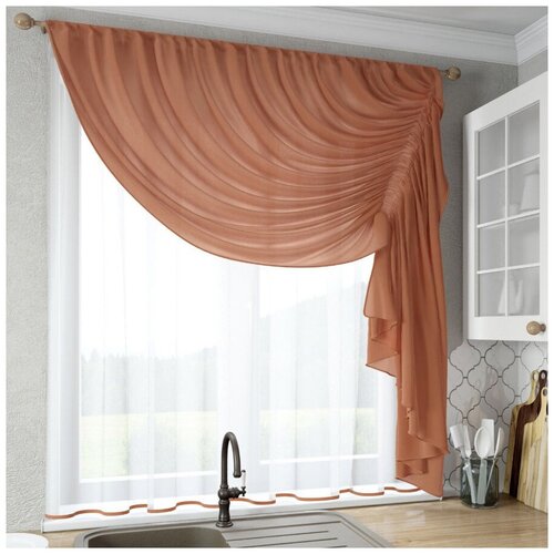 фото Шторы для кухни sola "ромео", коричневый, правая