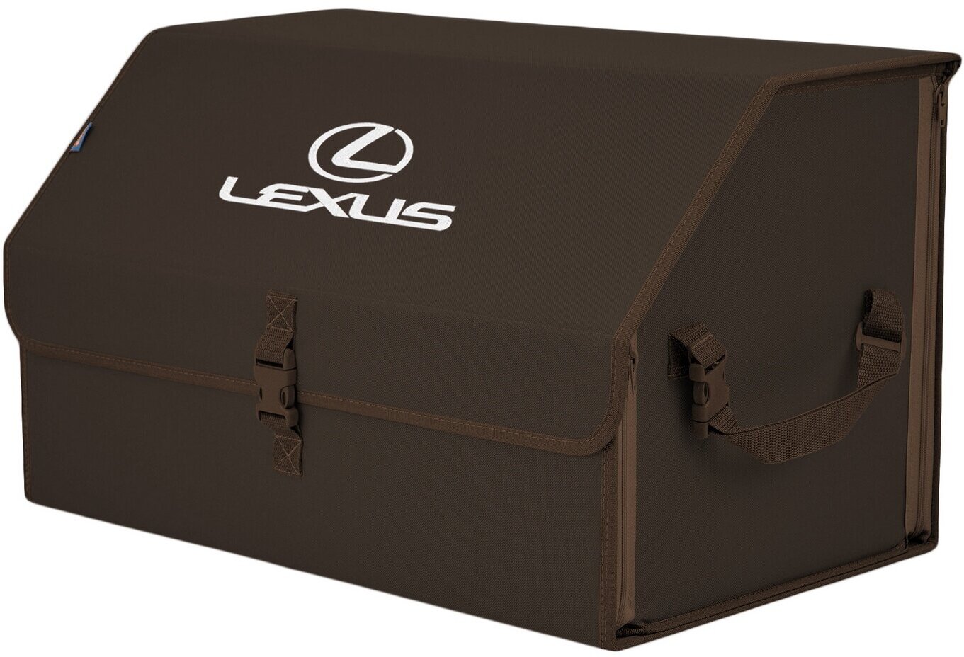 Органайзер-саквояж в багажник "Союз" (размер XL). Цвет: коричневый с вышивкой Lexus (Лексус).