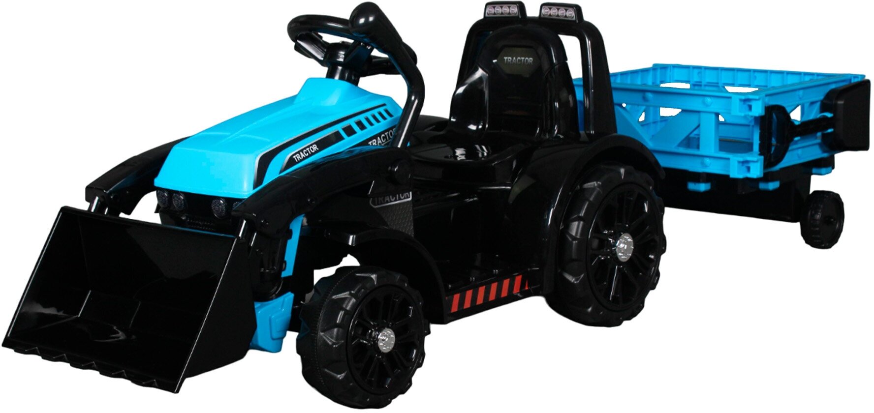 Детский электромобиль трактор с прицепом и ковшом синий