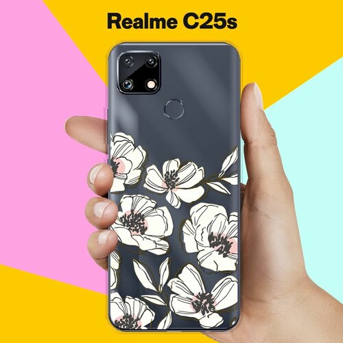 Силиконовый чехол на realme C25s Белые цветы / для Реалми Ц25с силиконовый чехол на realme c25s реалми c25s пионы розово белые