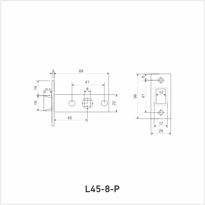 Защелка дверная межкомнатная аллюр АРТ L45-8-P AB старая бронза, пластиковый язычок, торцевая планка 25 мм