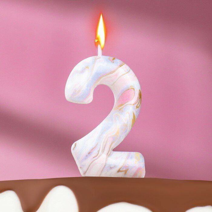 Страна Карнавалия Свеча в торт "Белый мрамор", цифра "2", 8 см
