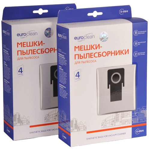 мешки пылесборники euroclean e 53 4 2 для пылесоса zelmer 2 упаковки по 4 шт Мешки пылесборники EUROCLEAN E-09/4/2 для пылесоса THOMAS, 2 упаковки по 4 шт.