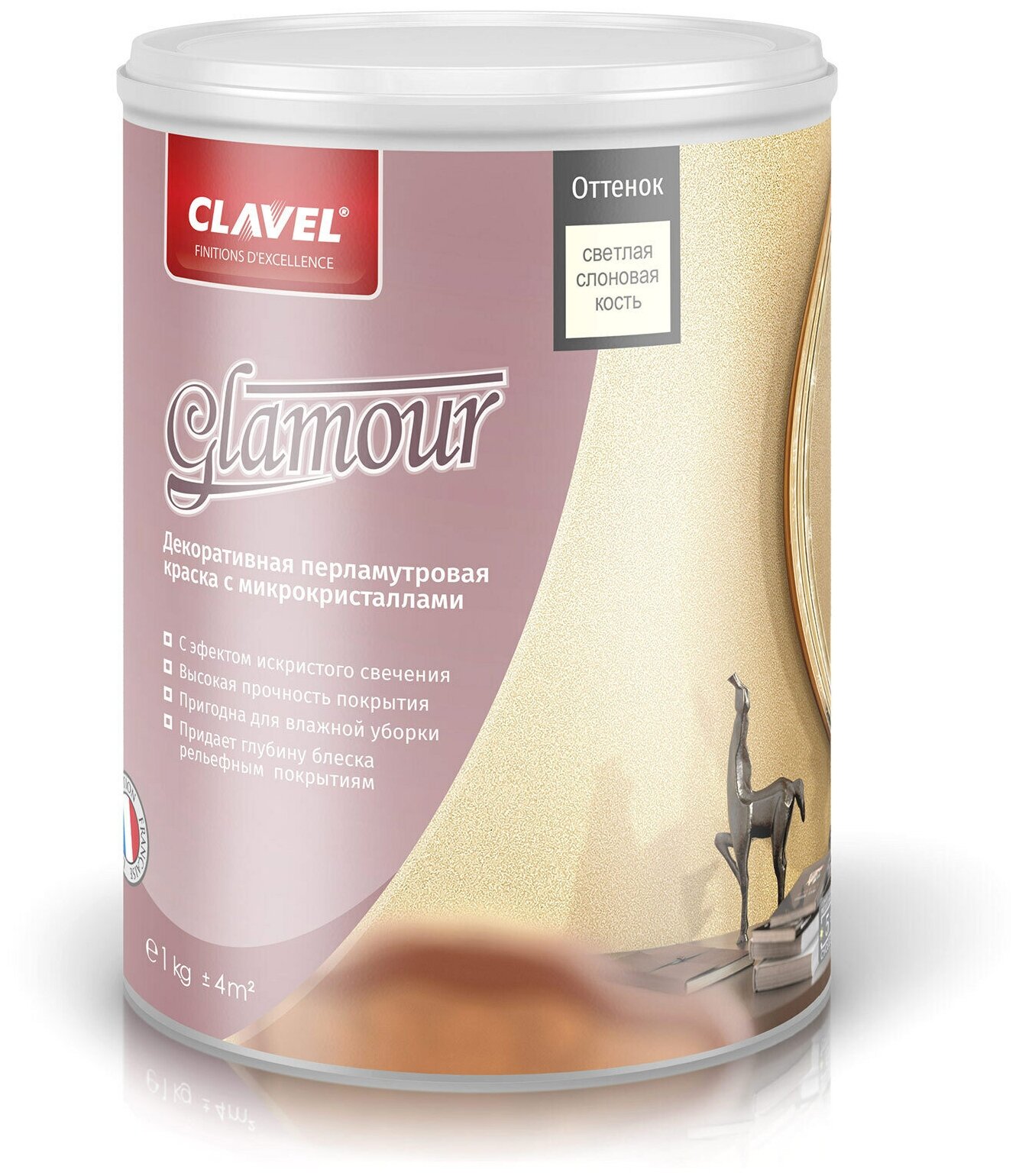Декоративная краска Clavel Glamour, 1 кг, светлая слоновая кость