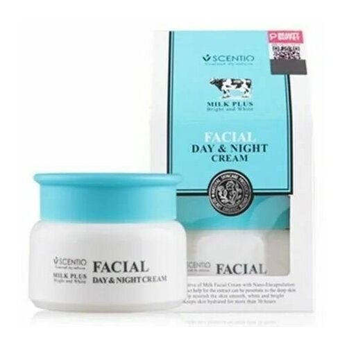 SCENTIO Крем для лица SCENTIO Milk Plus Bright and White Facial DAY  & NIGHT, 50 мл