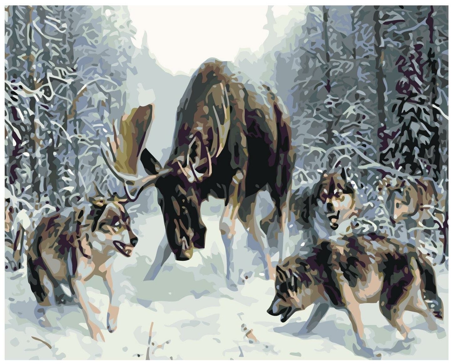 Волчья охота Раскраска картина по номерам на холсте