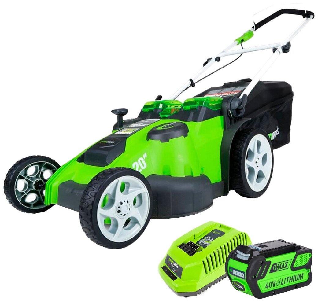 Аккумуляторная газонокосилка Greenworks G40LM49DBK4 , TwinForce, 40В, 49 см c 1хАКБ 4 Ач и ЗУ (2500207VB)