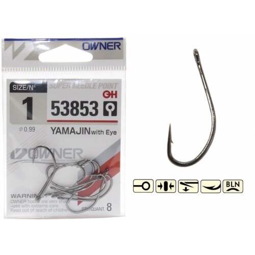 офсетный крючок owner down shot offset hook 2 0 bc уп 6шт Крючок рыболовный OWNER YAMAJIN w/EYE № 2/0 BC (уп.6шт)