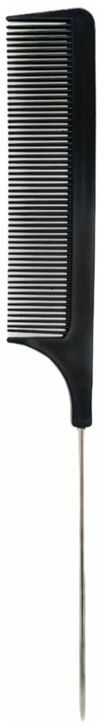 Расческа-гребень для волос черная 20 см пластиковая с металлическим хвостиком для разделения прядей во время укладки или химической завивки волос
