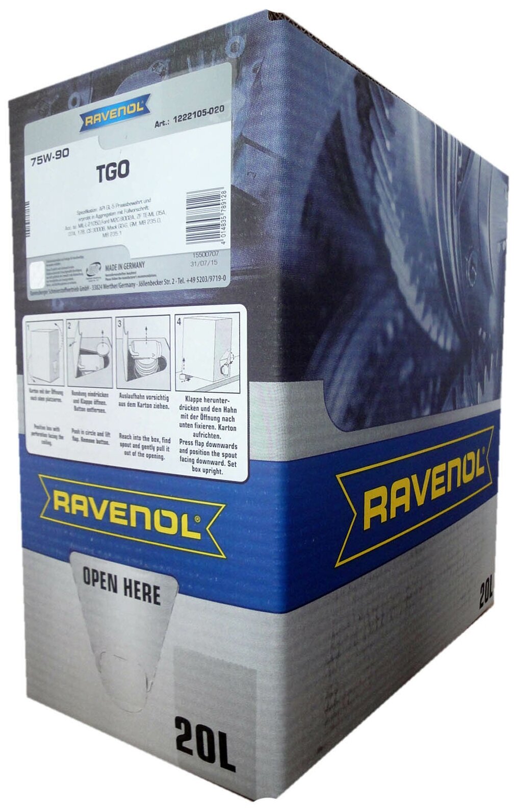 Трансмиссионное масло RAVENOL TGO SAE 75W-90 GL-5 (20л) ecobox