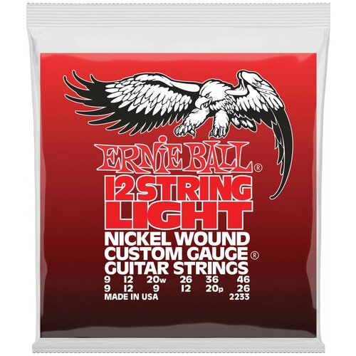 Струны для электрогитары Ernie Ball 2233 Nickel Light 12 ernie ball 2233 custom gauge струны для 12 струнной электрогитары 9 9 46 26