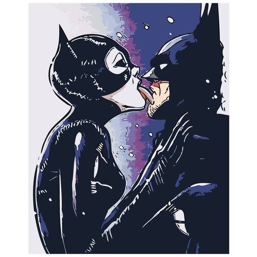 бэтмен и женщина кошка поцелуй раскраска картина по номерам на холсте Бэтмен и женщина-кошка, поцелуй Раскраска картина по номерам на холсте