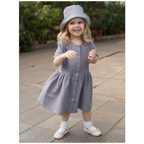 Платье Little Kiddy, муслин, хлопок, размер 98, серый