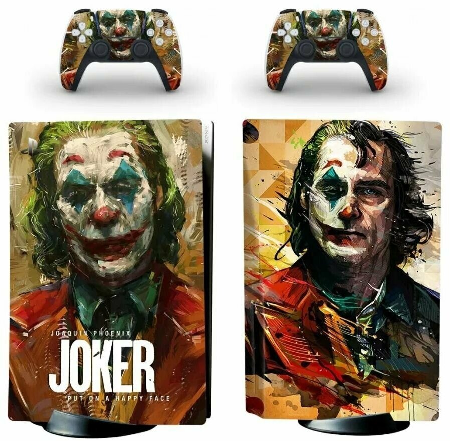 Наклейка виниловая защитная на игровую консоль Sony PlayStation 5 Disc Edition Joker Хоакин Феникс полный комплект геймпады