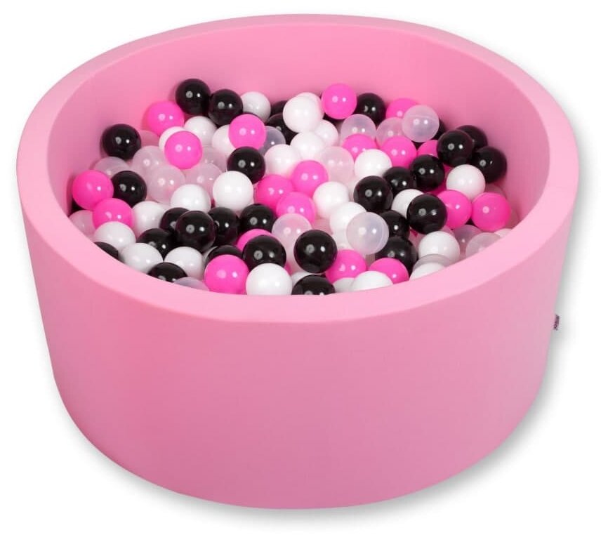 Сухой игровой бассейн "Розовая пантера" розовый выс. 40см с 200 шарами: розов, бел, черный, прозрачный