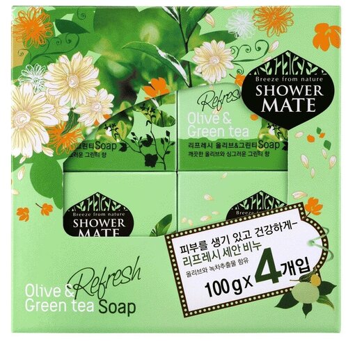 Shower Mate Мыло кусковое Olive & green tea зеленый чай, 4 уп., 4 шт., 100 г