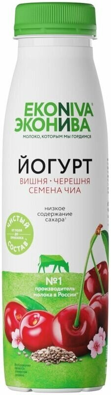 Йогурт питьевой Эконива Fitness Line Вишня-черешня-семена чиа 2,5%