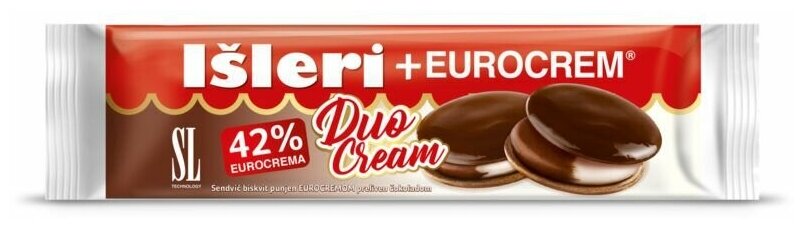 Печенье-сэндвич с молочно-кремовой и какао-кремовой начинкой, глазированное шоколадом ISLERI + EUROCREAM Duo Cream, 125 гр - фотография № 2