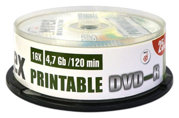 Диск DVD-R Mirex 4,7Gb 16x Printable cake, упаковка 25 шт.