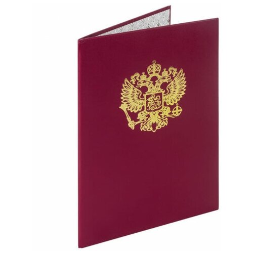 STAFF Папка адресная бумвинил с гербом России, А4, бордовая, индивидуальная упаковка, Basic, 129576