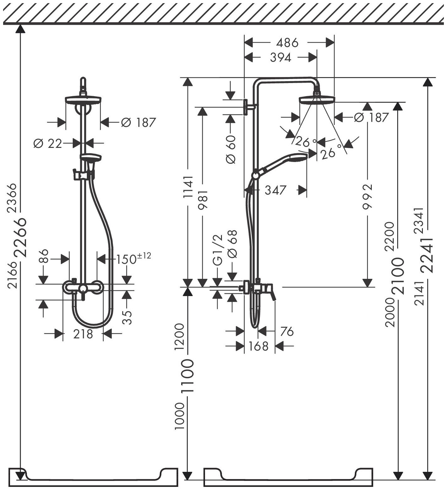 Croma Select S 180 2jet 27255400 Душевая система (1/2", 16 л/мин) Hansgrohe - фото №9