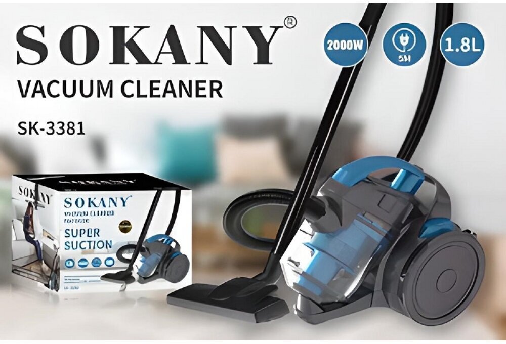 Пылесос SOKANY sk-3381/циклонная система фильтрации/vacuum cleaner/2000 Вт/1,8 л/серый-синий