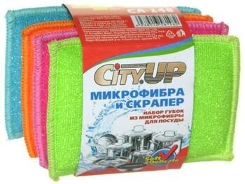 City UP Микрофибра и Скрапер Набор губок из микрофибры для посуды 4 шт