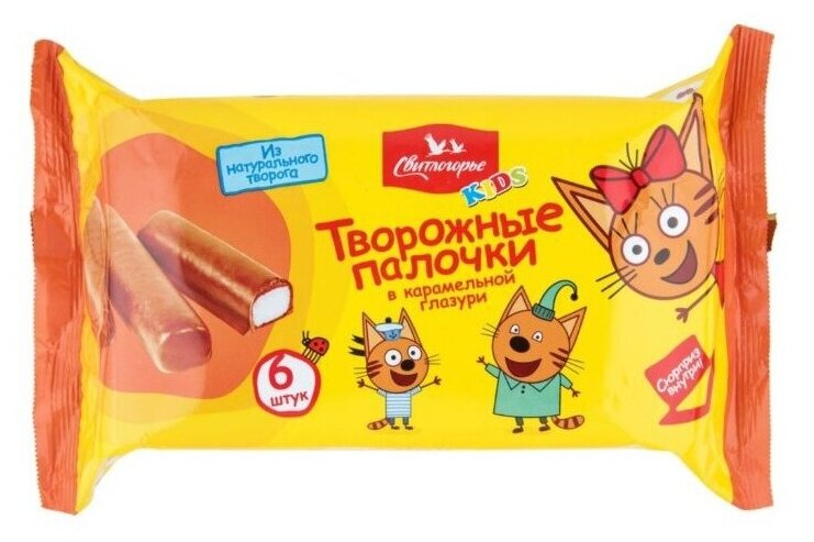 Творожные палочки Свитлогорье Kids Три кота в карамельной глазури 16%