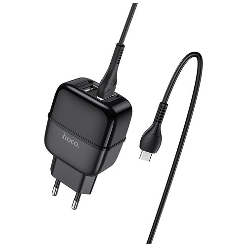 Сетевое зарядное устройство Hoco C77A Highway + кабель microUSB, черный