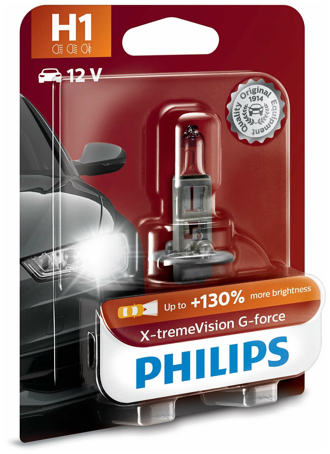 Лампа автомобильная галогенная Philips X-tremeVision G-force 12258XVGB1 H1 12V 55W P145s 1 шт.