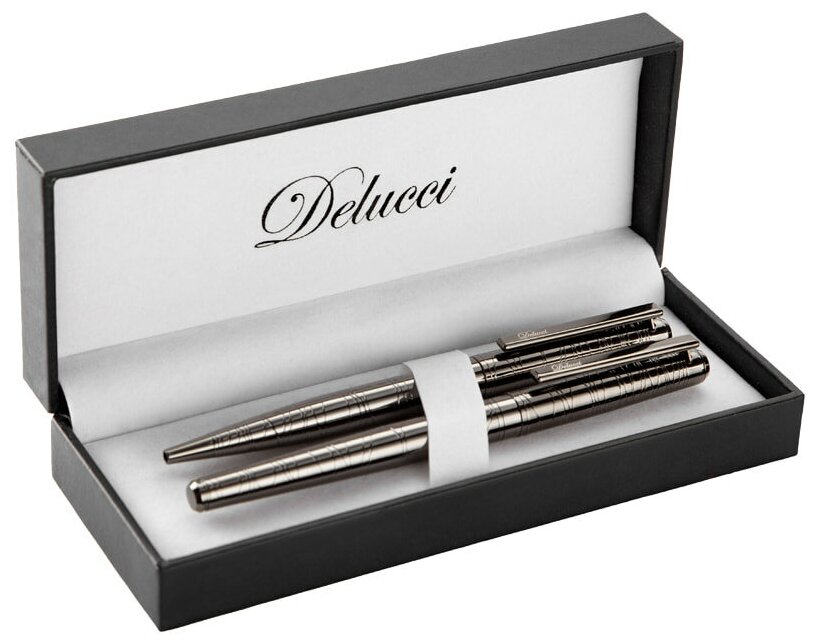 Набор ручек Delucci "Mistico": ручка перьевая 0,8 мм и ручка-роллер 0,6 мм, черные (CPn_11423)