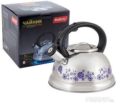 Чайник нерж 3.0Л декор меняющий цвет со свист MAL-0417В капсулир. ДНО для всех видов плит MALLONY
