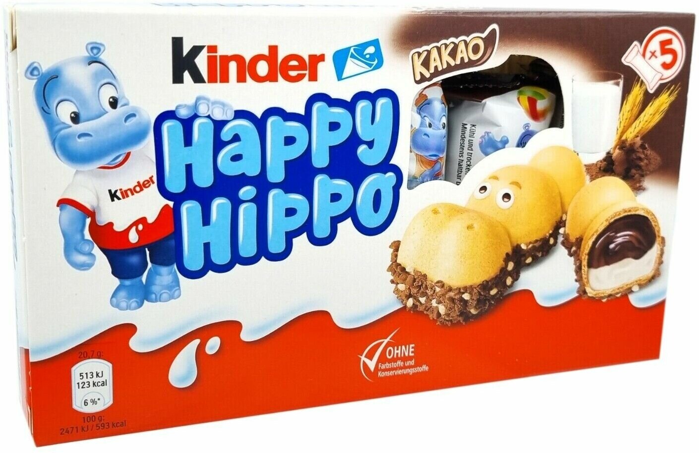 Шоколадно молочное печенье Kinder Happy Hippo Cacao, Киндер Хеппи Хиппо со вкусом какао (Германия), 104 г