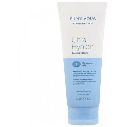 MISSHA Пенка для умывания лица очищающая с гиалуроновой кислотой Super Aqua Ultra Hyalron Cleansing Foam 200мл / корейская косметика для лица / миша