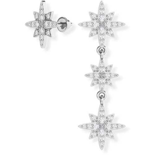 Серьги с подвесками, пусеты POKROVSKY, серебро, 925 проба, родирование, фианит, размер 38 мм, серебряный