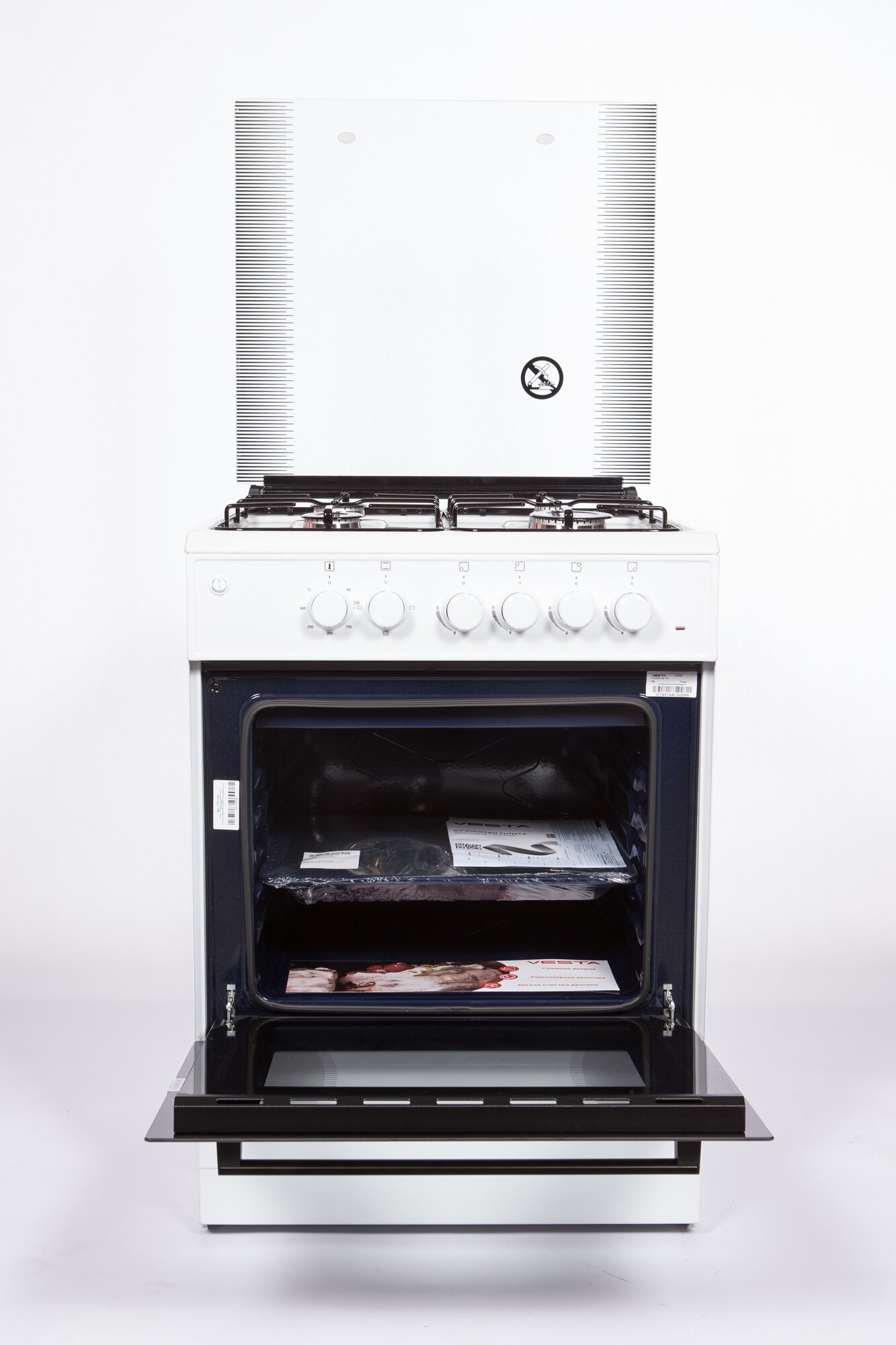 Комбинированная плита VESTA-VALENCIA VGE 10-E белая с электрической духовкой электро-поджиг подсветка 3 режима духовки