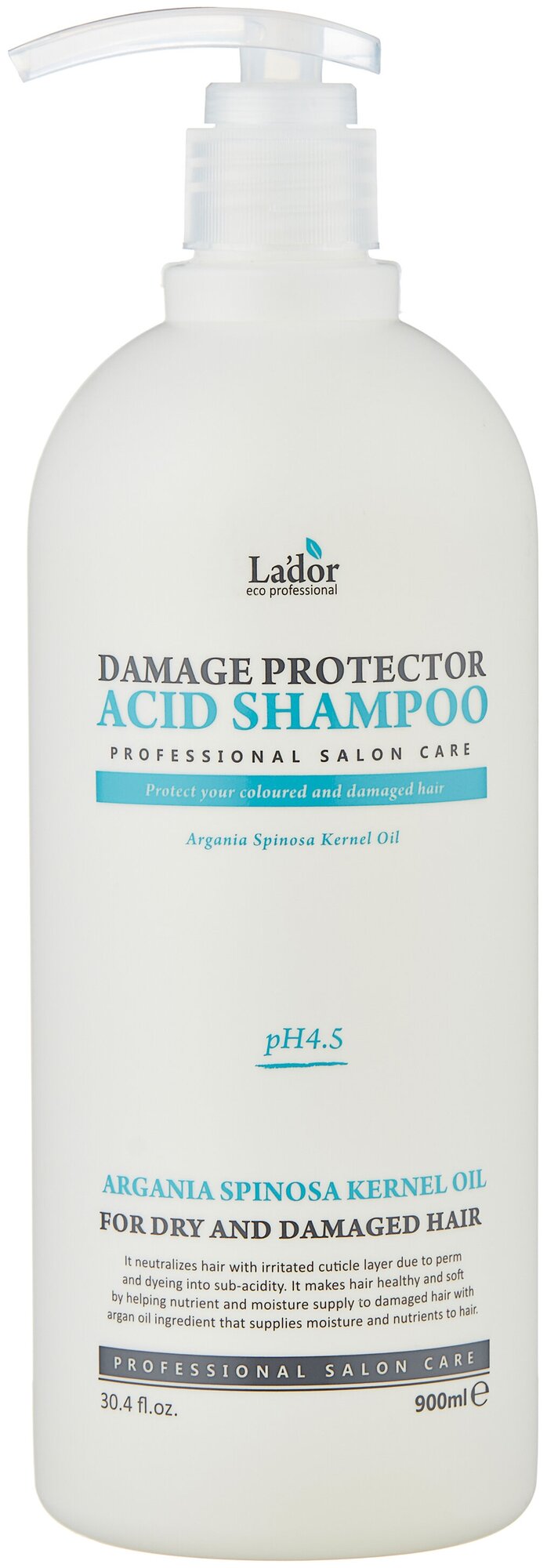 Lador Бесщелочной шампунь для волос с аргановым маслом Damaged Protector Acid Shampoo, 900 мл