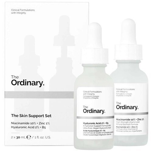 The Ordinary The Skin Support Set Hyaluronic Acid 2% + B5 Niacinamide 10% + Zinc 1% - Набор из двух сывороток the ordinary hyaluronic acid 2% b5 30ml