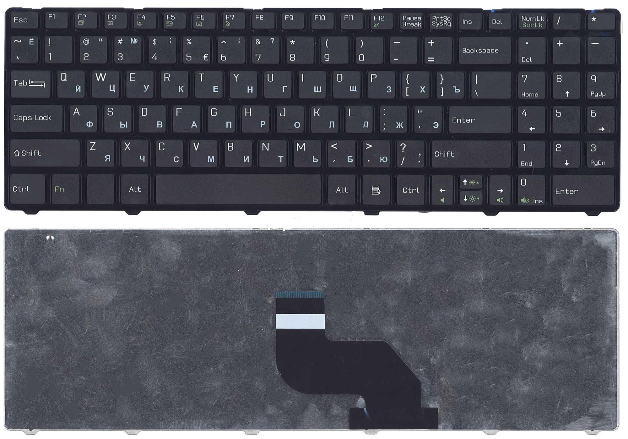 Клавиатура для ноутбука MSI CR640 CX640 DNS 0123257 черная с черной рамкой, плоский Enter